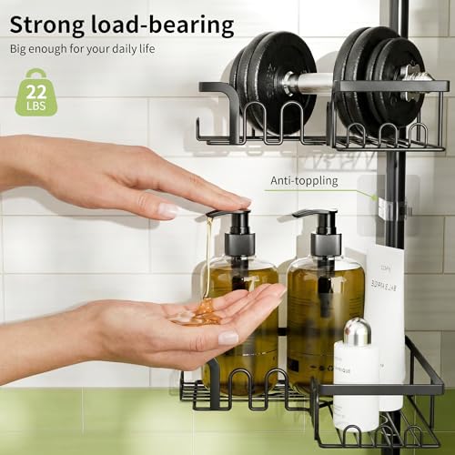 Corner Shower Caddy Tension Pole Adjustable 30.6-127.2 Inch, 4-Tier Rustproof Shower Organizer Shelf Rack, No-Drill Installation Bathroom Storage Shower Caddy Corner Pole, Black