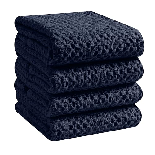 Native Fab Premium Waffle Weave Kitchen Towels, 4 Pack, 100% Cotton, 16x26 inch, Super Absorbent, Reusable Cleaning Cloths, Dish Towels for Drying Dishes, Washable Hand Towels, Navy Blue - color: Navy Blue, Premium, size: Set of 4