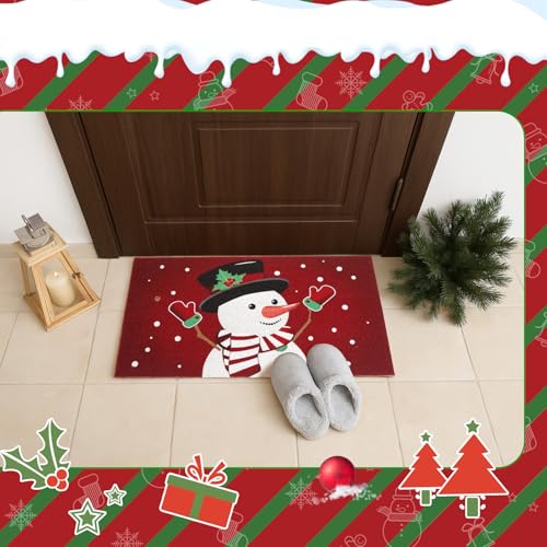 Tinideya Christmas Welcome Front Doormat, Xmas Non Slip Outdoor Mat Rug with Christmas Snowflake Decoration Pattern for Farmhouse Home Entrance Decor Yard Floor Patio, 17 x 30 Inches (Snowman) - style: Snowman