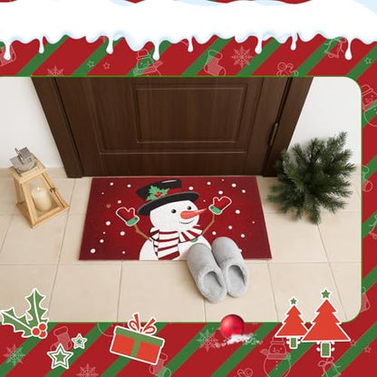 Tinideya Christmas Welcome Front Doormat, Xmas Non Slip Outdoor Mat Rug with Christmas Snowflake Decoration Pattern for Farmhouse Home Entrance Decor Yard Floor Patio, 17 x 30 Inches (Snowman) - style: Snowman