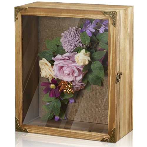 Deep Shadow Box,11x13-inch Shadow Boxes Display Cases, Large Shadow Box Frame, 4-inche Interior Deep Display Cases, Burnt Wood Keepsake Boxes for Bridal Bouquets - color: Burnt Wood, size: 11x13IN