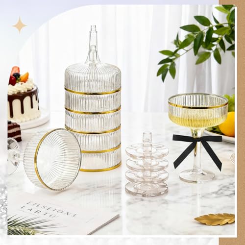 Set of 24 Plastic Champagne Coupe Glasses with Bow 7 oz Gold Champagne Tower Set Stackable Acrylic Ribbed Martini Glasses Cocktail Coupe Cup for Wedding Birthday Party Bar(Bowknot,Black) - color: Black, style: Bowknot