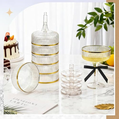 Set of 24 Plastic Champagne Coupe Glasses with Bow 7 oz Gold Champagne Tower Set Stackable Acrylic Ribbed Martini Glasses Cocktail Coupe Cup for Wedding Birthday Party Bar(Bowknot,Black) - color: Black, style: Bowknot