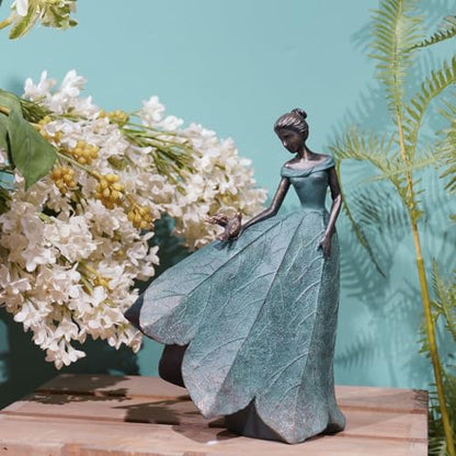 Guichifun Fairy Statue, Leaf Angel Girls, 5.5 x 3.25 x 8 Inch - color: Green-bird, size: Small