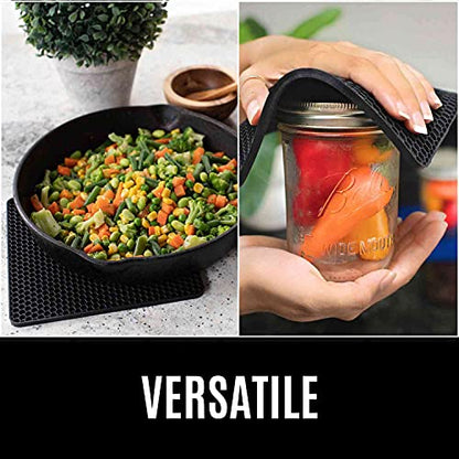 BPA-Free Soft Silicone 4 Piece Oven Mitts & Trivets Set - Ultra Heat Resistant Oven Mitts with Thick Cotton Liner - Long Slip Resistant Pot Holders, Flexible Oven Gloves - Black - color: Black, size: 4-Piece Oven Mitts & Trivets Set