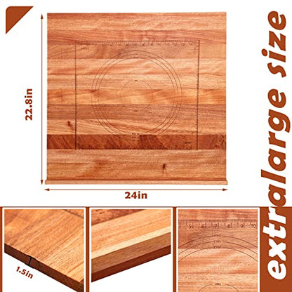 Vesici Walnut Pastry Board with Lip for Rolling Dough 24" x 22.8" x 1.5" Large Wooden Cutting Chopping Kneading Board with Engraved Measurements for Counter Tabletop Kitchen - size: 24.4"L x 23"W