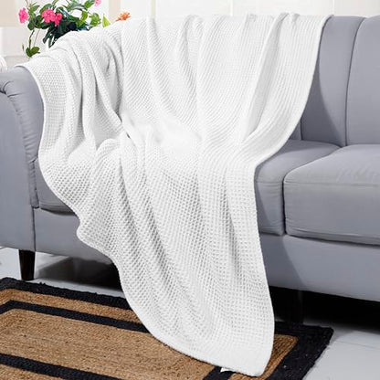 100% Cotton Waffle Weave Blanket, Twin Size 60 x 90 Inches, 300 GSM Lightweight Breathable Cooling Bed Blanket for Summer & All Season, Soft Woven Blanket, White - color: White, size: 60x90-Twin