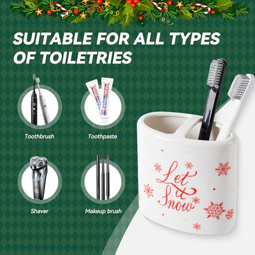 Christmas Bathroom Accessories Set, 4-Piece Ceramic Bathroom Accessory Set Include Lotion Dispenser, Toothbrush Holder Tumbler, and Soap Dish (White) - color: White