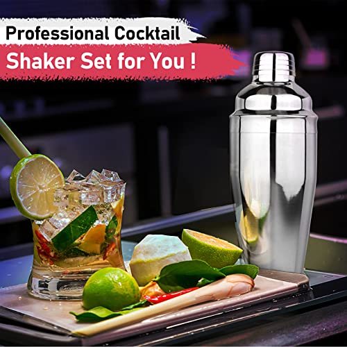 24oz Cocktail Shaker Set Martini Shaker Set Bartender Set | Professional 18/8 Stainless Steel Bar Tools with Margarita Mixer Drink Shaker, Measuring Jigger and Mixing Spoon (Silver) - color: Silver