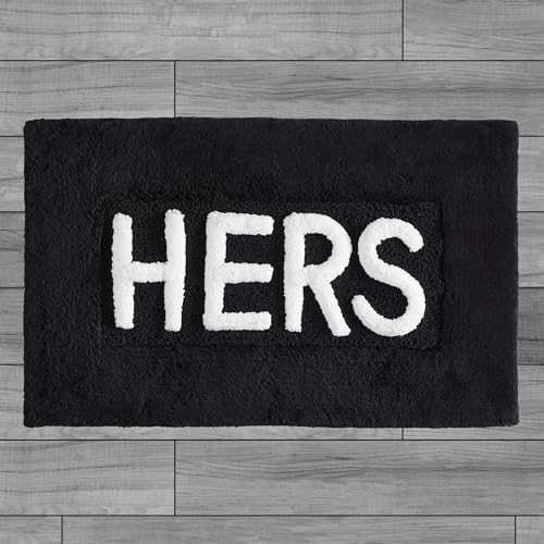 Cotton Bath Rug - Soft Cotton Bath Mat - Bathroom Decor - Water Absorbent and Machine Washable - Measures 21"x34" - Hers- Black - color: Black, size: 1'9" x 2'10" (Rectangular), style: Hers
