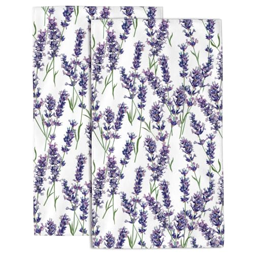 Lavender Hand Towel,Purple Flowers Hand Bath Towels Set of 2 Dish Towels Soft Absorbent Decorative Hand Towels for Bathroom Kitchen Yoga Home Decor 14 x 28 in - color: Lavender