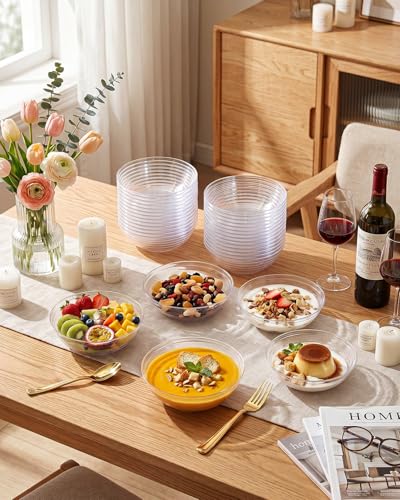 bUCLA 50Pack Clear Plastic Bowls Disposable - 10oz Premium Heavy Crystal Plastic Salsa Bowls - Ideal for Wedding & Party - color: Clear, size: 10oz