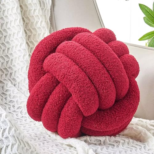 Uvvyui Knot Pillow Ball, Soft Home Decorative Pillows, Round Throw Pillow, Handmade Knotted Plush Pillow, Round Boucle Pillow Cushion (11 Inches Burgundy) - color: Burgundy, size: Medium (Pack of 1)