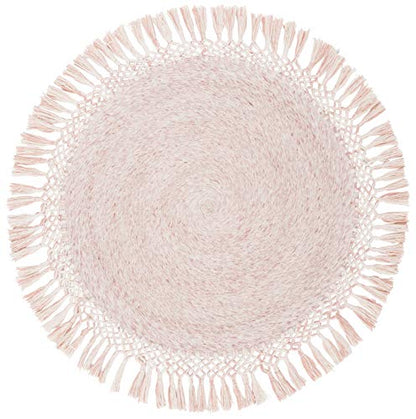 SAFAVIEH Sahara Collection 4' Round Pink SAH490U Handmade Boho Tassel Area Rug - color: Pink, size: 4' (Round)