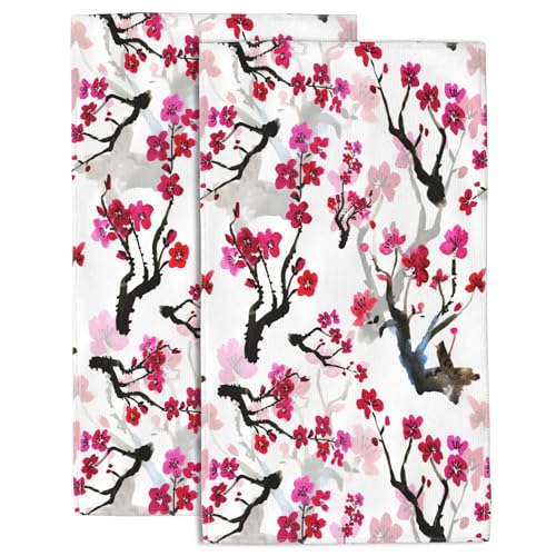 Hand Towels Set of 2 Pink Blooming Flowers Towels for Bathroom Soft Absorbent Decorative Hand Bath Towels Dish Towels for Kitchen Sports Gym Yoga Home Decor 14 x 28 in - color: Pink Blooming Flowers