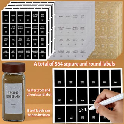 Spice Jars with Labels - 24 Glass Spice with Shaker Lids & Airtight Plastic Caps - 4oz Complete Seasoning Containers Organizer Set for Cabinet, Drawer & Rack (Brown) - color: Brown