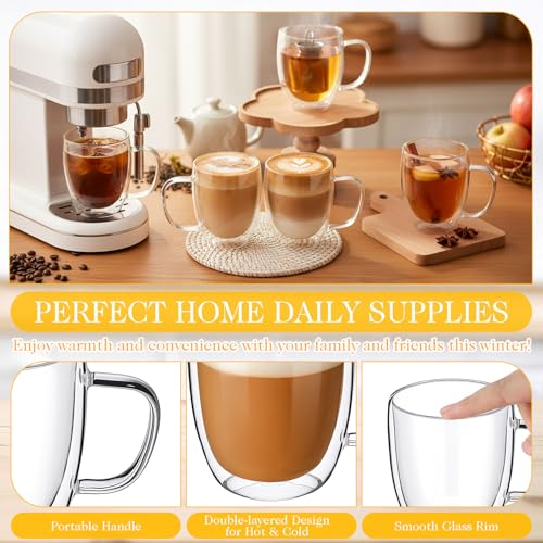 Patelai Glass Coffee Mugs Set of 6, 16 oz Clear Double Walled Coffee Cups Glasses Insulated Latte Mugs with Handle Espresso Clear Cups for Hot and Cold Beverages - color: Clear, size: 480ml