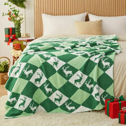 Christmas Knit Throw Blanket - Super Soft Cozy Fuzzy Blankets for Couch, Sofa & Bed, Holiday Throw Blanket，50"x60" - color: Christmas Reindeer, size: Throw/Travel(50"x60")