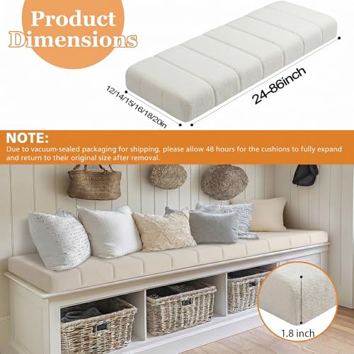 Bench Cushions for Indoor Furniture 30x16in with Ties,1.8in Dick Teddy Fleece Bay Window Seat Cushions Covers Removable Indoor,Water-Repellent Piano Bench Cushion for Entryway Bench,Dining,Dark brown