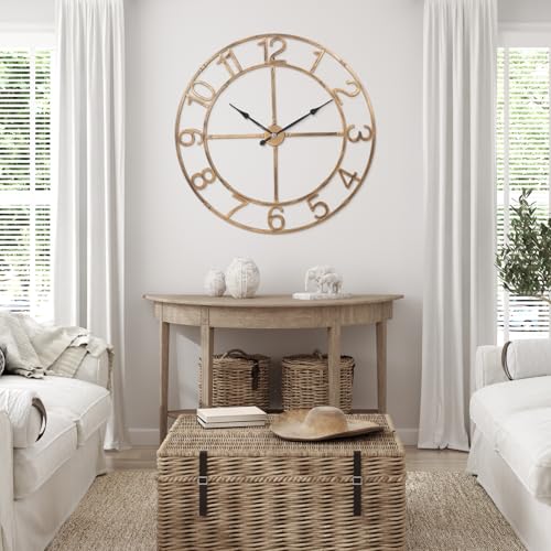 40in Large Silent Wall Clock, Easy Assembly Arabic Numeral Bronze | Non-ticking metal farmhouse wall clock, KD assembly, battery operated, oversized living room decor - size: 40inch