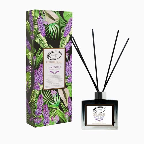 Air Jungles Lavender Reed Diffuser Set with Sticks 3.4 Fl Oz | Lavender Home Fragrance Diffuser with Reed Sticks for Bathroom, Bedroom, Office Decor, and Gift-Ready Scent - color: Lavender, size: 100ml