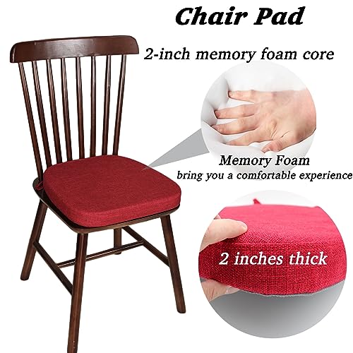 Dining Room Chair Cushions with Ties - Thick Memory Foam Indoor Seat pad,Dining Room Cushion with Machine Washable Cover [15 X 15 X 2 Inches] -(Red,4)
