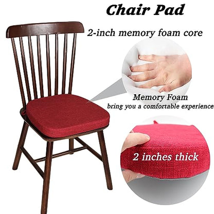 Dining Room Chair Cushions with Ties - Thick Memory Foam Indoor Seat pad,Dining Room Cushion with Machine Washable Cover [15 X 15 X 2 Inches] -(Red,4)