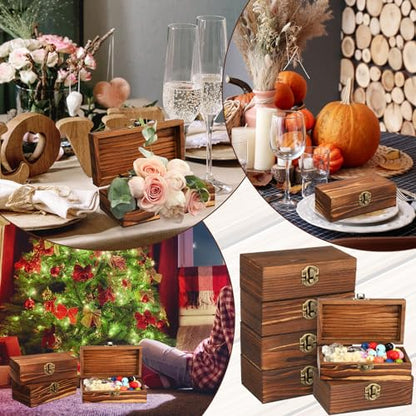 Vesici 12 Pcs Wooden Boxes for Crafts 5.9 x 3.1 x 2 Inch Small Unfinished Wooden Boxes with Hinged Lids DIY Jewelry Box Gift Box Keepsake Treasure Chests for DIY Craft Holiday Party Gifts(Walnut)