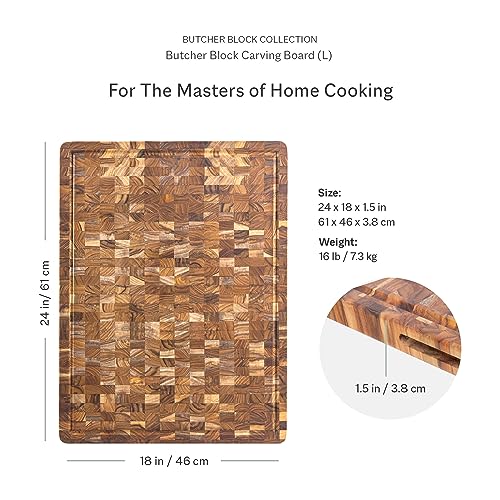 Teakhaus Butcher Block Carving Board - Extra Large Reversible Wooden Cutting Board with Juice Groove - Holiday Gift Ideas for Men and Women - Gift-Ready End Grain Wood, Knife Friendly - FSC Certified - color: With Juice Groove, size: Extra Large (24 inch