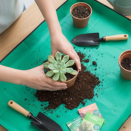 2 Pack Plant Repotting Mat - Waterproof Potting Mat for Indoor Plants - Foldable Gardening Tray for Transplanting & Succulents - Portable Work Cloth (39.3" & 26") - Green