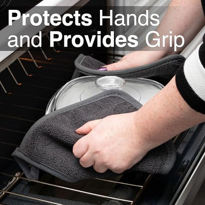 RITZ Terry Potholder & Hot Pad: Unparalleled Heat Resistant, Durable 100% Cotton – Ergonomically Designed for Optimal Grip – Easy-Care Machine Washable – 4-Pack, Graphite - color: Graphite, size: 4-Pack