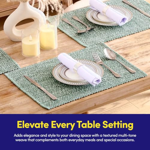 Sweet Home Collection 100% Cotton Placemats for Dining Room Rectangle Two Tone Woven Fabric 13" x 19" Soft Durable Table Mat Set, Set of 6, Light Green - color: Light Green, size: Rectangle 13" x 19"