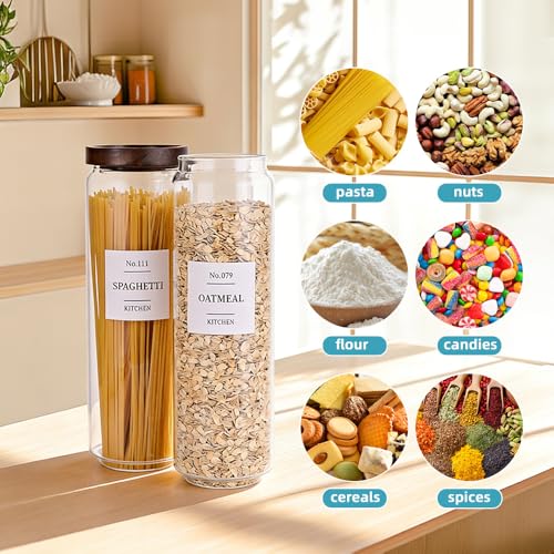 Tzerotone Glass Pantry Storage Jars with Acacia Airtight Lid, 50 OZ Kitchen Canisters with Wood Lid and 132 Pantry Labels, Food Storage Containers Set of 3 - color: 50OZ-3PCS