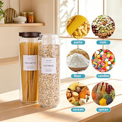 Tzerotone Glass Pantry Storage Jars with Acacia Airtight Lid, 50 OZ Kitchen Canisters with Wood Lid and 132 Pantry Labels, Food Storage Containers Set of 3 - color: 50OZ-3PCS