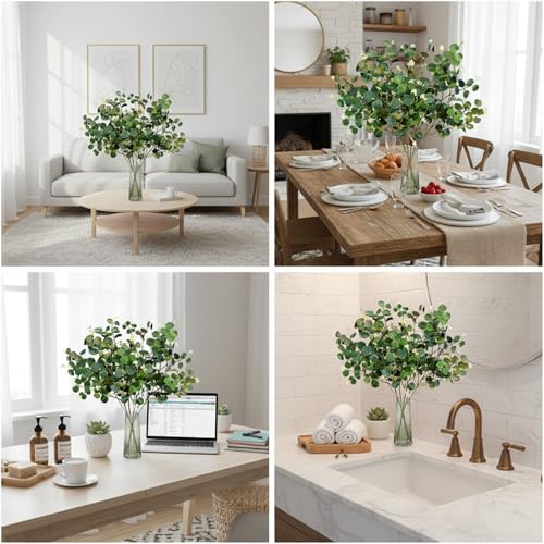 30" 3-Pack DIY Faux Eucalyptus Branches Greenery Stems | Silver dollar leaves, table centerpiece filler, wedding bouquet filler, vase arrangement decor, home accents