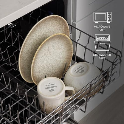 Yellowstone 4-Piece Rainwater Salad Plate Set – Durable Stoneware Plates with Reactive Glaze Finish, 8.25-Inch Diameter, Microwave & Dishwasher Safe – Rustic Modern Everyday Dinnerware