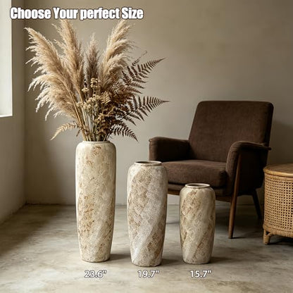 Rustic Ceramic Floor Vase, 15.7 Inch, Farmhouse Clay Decor | Living Room, Entryway, Fireplace, Pampas Grass, Dried Branches - size: 15.7 Inch