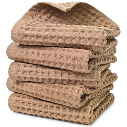 Jacquotha Waffle Bathroom Hand Towels 5-Piece (Tan) | Cotton, Soft, Lightweight, Lint Free, 13” x 29” - color: Tan