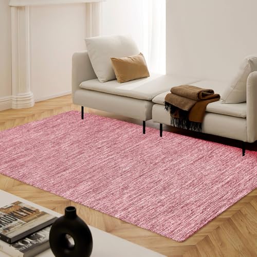 Hand Woven Area Rug 3x5 Feet - Rustic Farmhouse Bohemian Accent Rug for Living Room Bedroom Kitchen Entryway Floor Mats - Ideal for High Traffic Areas 100% Cotton Rag Rug Red - color: Red, size: 3' x 5' (Rectangular)