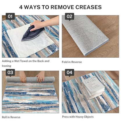 Lansny Modern Abstract 2x5 Runner Rug Non Slip Washable Kitchen Rugs | Blue;Thin Printed Faux Wool Entryway Runners;Hallway Rug Runner;Carpet Ruuner for Bedroom, Laundry Room - color: Blue Aqua/Beige Taupe Multi, size: 2' x 5' (Runner)