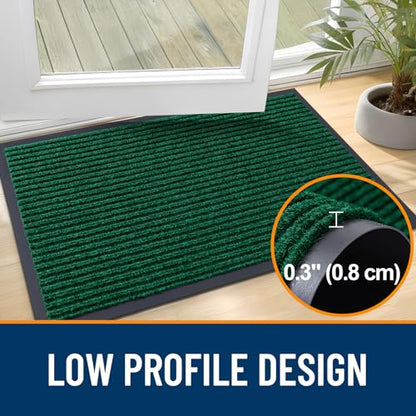 OLANLY Green 2 Piece Set, Indoor Outdoor Entrance Front Door Mat (29.5x17) & Geometric Door Mat (29.5x17)