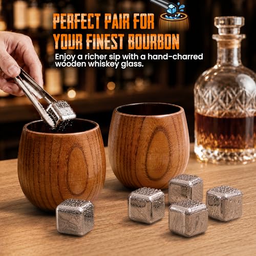 Charred Wooden Whiskey Glasses with Barrel Case(Patent Pending), Gifts for Men Old Fashion Bourbon Drinking Collins Cup, Fathers Day Gift for Dad, Husband, Brother, Boy Friend or Whiskey Lovers