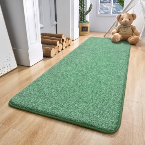 Keeko 2x6 Area Rugs for Living Room,Soft Washable Memory Foam Bedroom Rug | Indoor Throw Rug Low Pile Minimalist Non Slip Carpet for Kids Nursery Classroom Dorm Room Home Decor Green and White - color: Green-white, size: 2' X 6' (Rectangular)