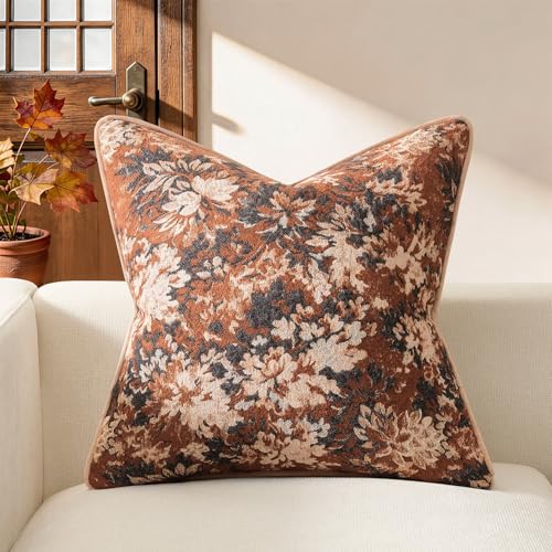 Kevin Textile Neutral Vintage Floral 18x18 Inch Pillow Cover 1 Pack, Burnt Orange - color: Burnt Orange, size: 18" x 18" (Pack of 1)