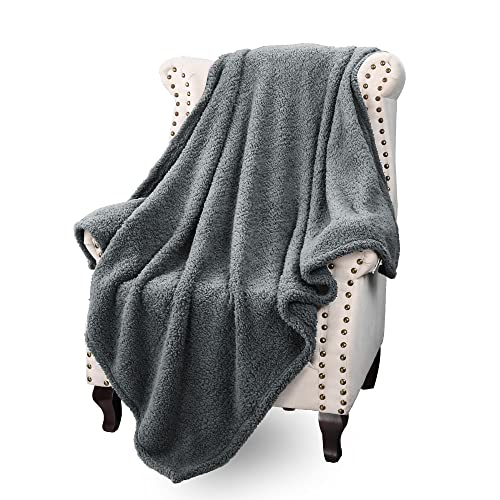 Catalonia Sherpa Throw Blanket, Fuzzy Snuggly Blanket for Camping Traveling Couch Bed, Super Soft, Light Weight, Reversible, All Season Use, Valentine's Day Gift, 50x60 inches - color: Charcoal