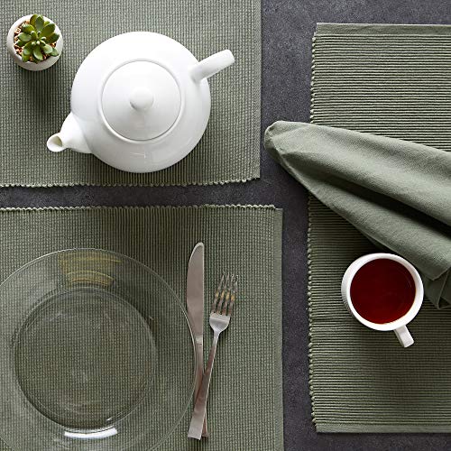 DII Basic Everyday Ribbed Tabletop 100% Cotton, Placemat Set, 13x19, Artichoke, 6 Piece - color: Artichoke, size: 13x19"