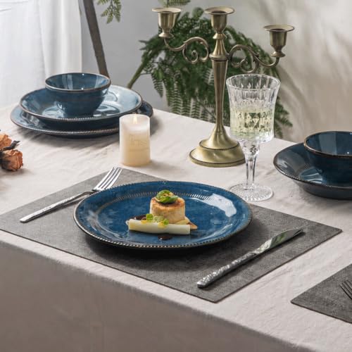 4-piece set, ceramic, natural active glaze plate and bowl set, microwave and dishwasher compatible tableware set, shatterproof and scratch resistant dinner set, irregular edge design, sky blue - color: style - 2