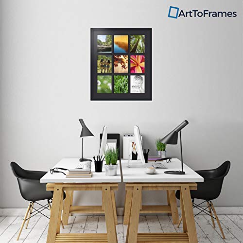ArtToFrames Collage Photo Frame Double Mat with 9-8x10 Openings with Satin Black Frame and Black mat. - color: Black, size: 9 - 8x10