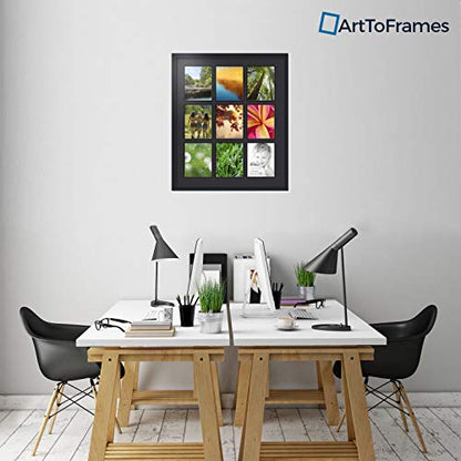 ArtToFrames Collage Photo Frame Double Mat with 9-8x10 Openings with Satin Black Frame and Black mat. - color: Black, size: 9 - 8x10