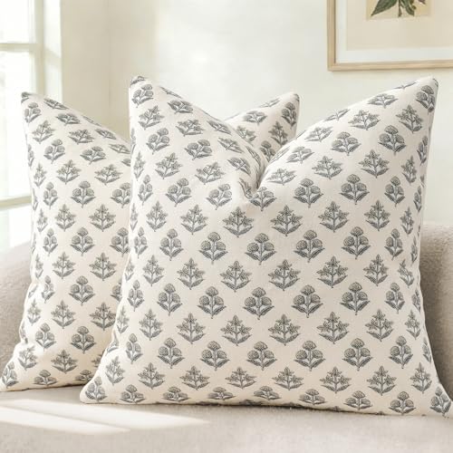 YCOLL Farmhouse Floral Pillow Covers 18x18 Set of 2, Rustic Country Decorative Cushion Covers Vintage Throw Pillow Covers for Sofa Couch Bed Living Room Home Decor, Warm Gray - color: Warm Gray, size: 18" x 18" (Pack of 2)